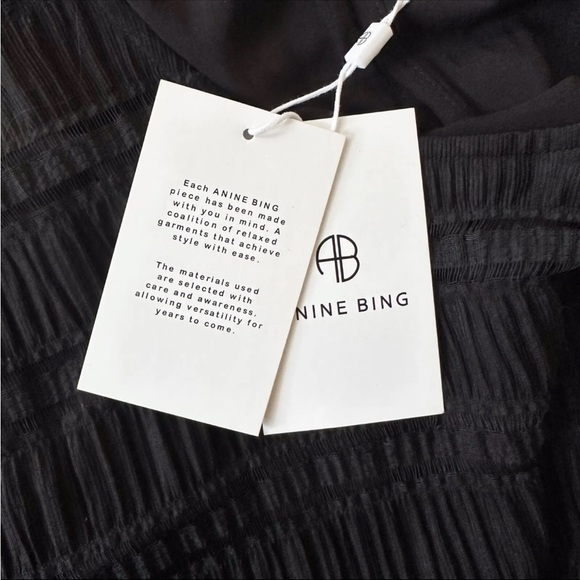 NWT Anine Bing Viola Lattice-Trimmed Plissé Stretch-knit Dress In Black - Medium - Picture 12 of 16